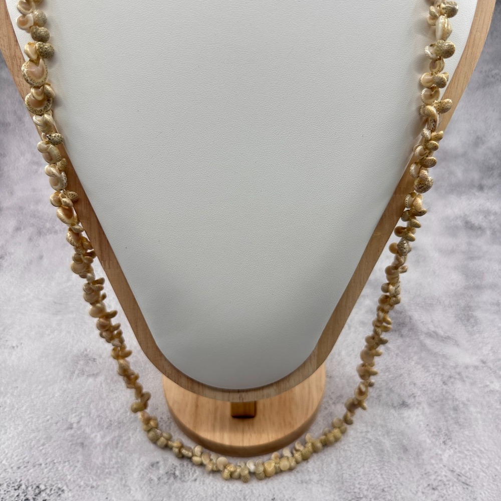 Natural Seashell Necklace Cream Tan Long Coastal Boho Vintage Statement Jewelry